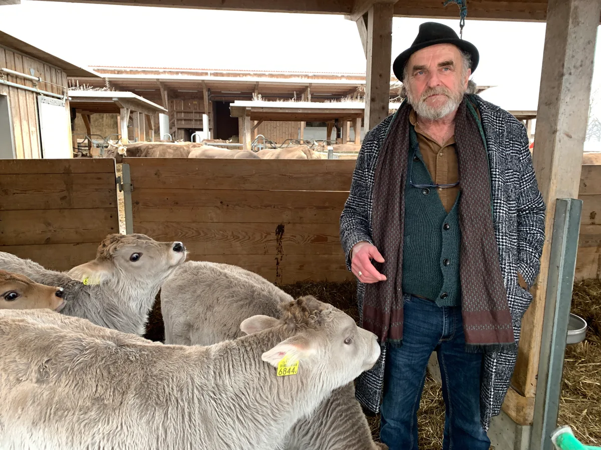 Aufnahmen vom Hof Wagenburg in Seegräben vom 23.01.2023 mit dem ehemaligen Hof-Leiter Andreas Ott (heute Pfäffikon) mit Kälbern, Kühen, Schweinen, Schafen im Stall